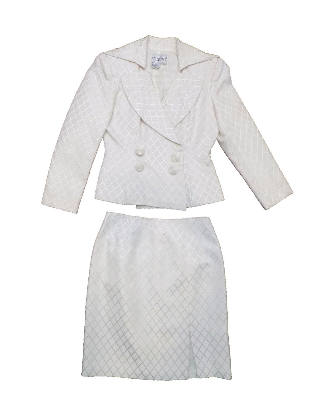Vtg After Five Formal Skirt Blazer Suit Sz 4 Metallic Ivory Embroidered FABULOUS